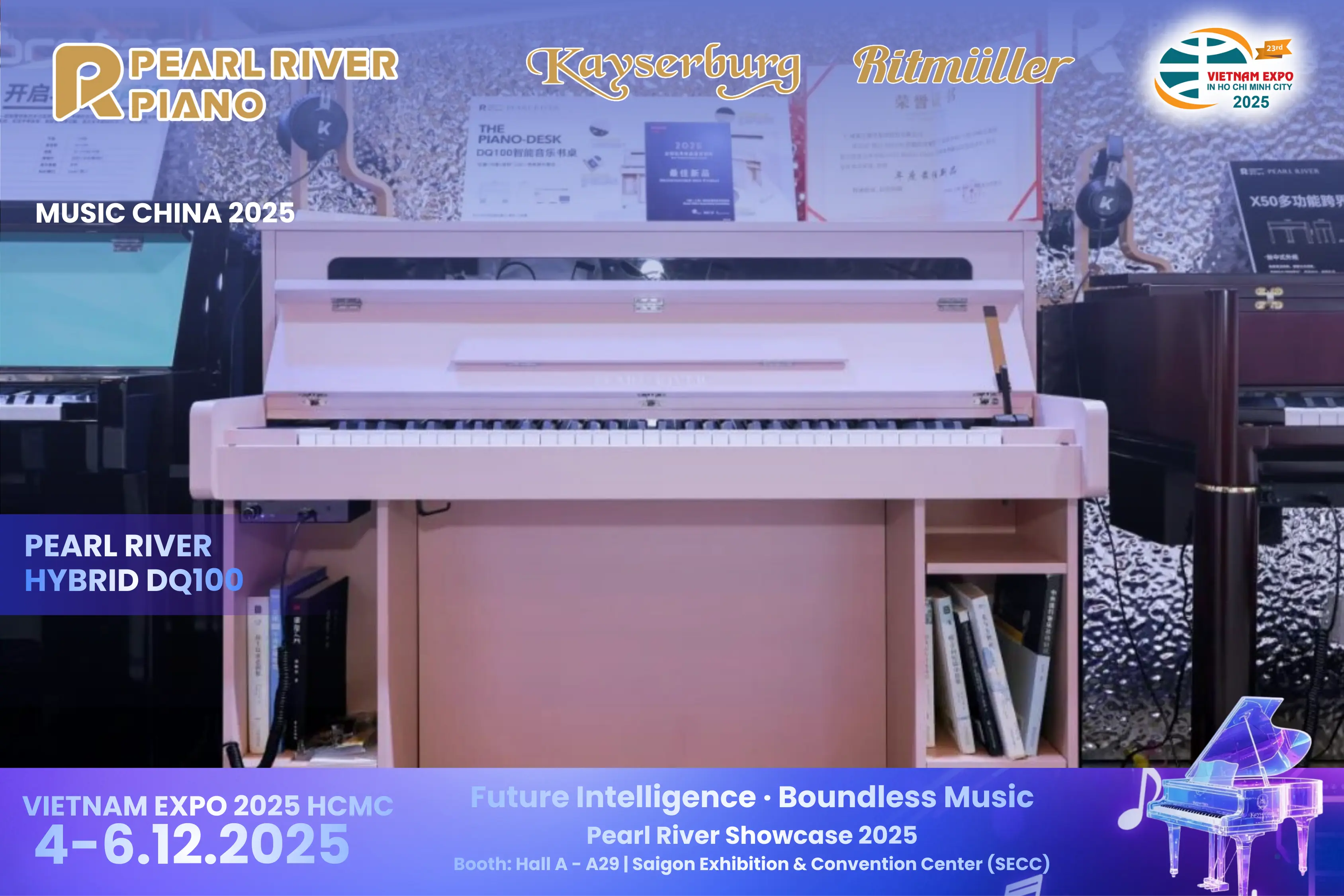 Hybird Piano Pearl River DQ100 Intelligent Crossover Piano – Model được vinh danh trong hạng mục “Sản phẩm Mới Xuất sắc Nhất Năm” tại Music China 2025 sẽ lần đầu xuất hiện ở Việt Nam tại “Future Intelligence, Boundless Music – Pearl River Showcase 2025” – Vietnam Expo HCMC 2025